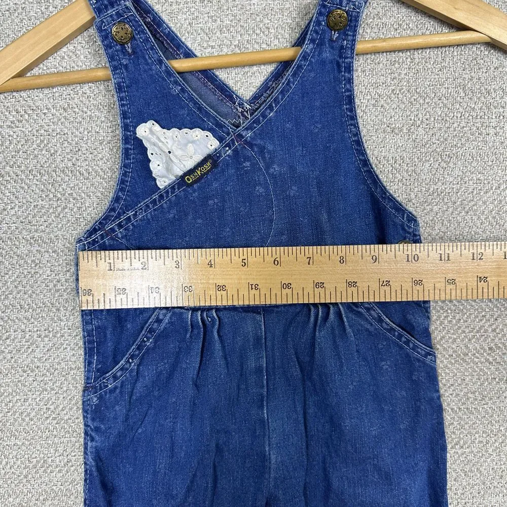Vtg Osh‎ Kosh B'Gosh Sz 3T Girls Vestback Denim Overalls Blue Lace USA Union Tag